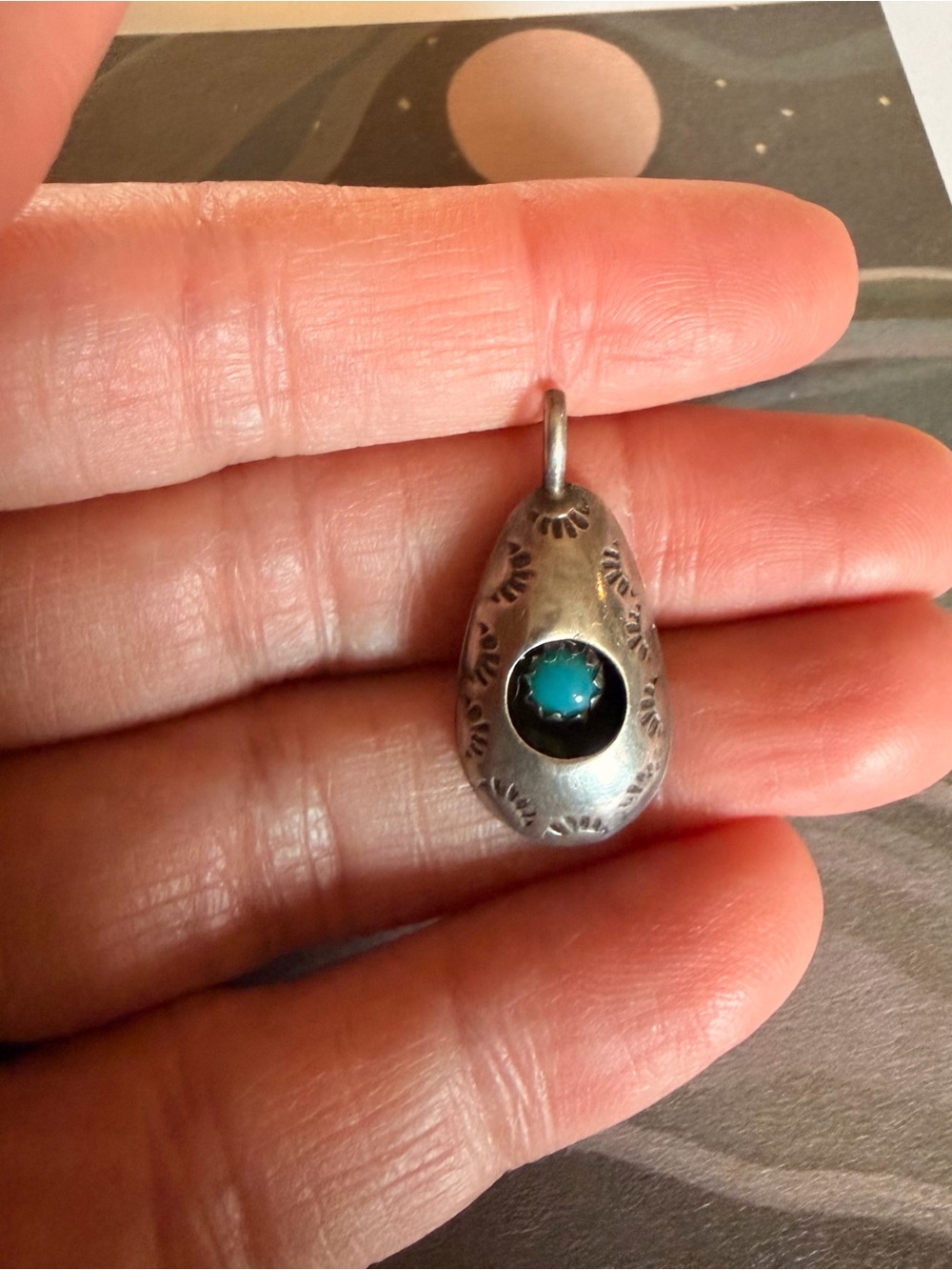 Vintage Sterling Silver Teardrop Pendant with Turquoise Stone
